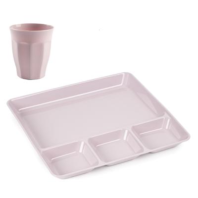 Plasticforte Vakjesborden 6x - met bekers 6x - roze - kunststof - gourmetborden - bbq servies