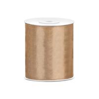 Hobby/knutsel satijnen sierlint - goud - 10 cm x 25 mtr - cadeau lint - thumbnail