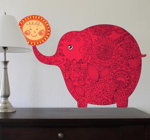 Muursticker kind olifant zon