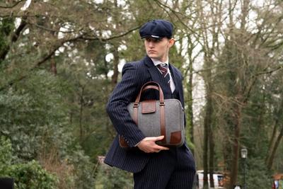 Laptoptas | 15 Inch | Grijs Tweed | Bruin Leer | By Orange Fire | Peaky Blinders