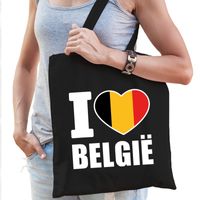 Katoenen Belgisch tasje I love Belgie zwart - thumbnail