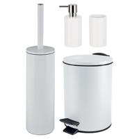 Badkamer accessoires set - WC-borstel/pedaalemmer/zeeppompje/beker - metaal/keramiek - ivoor wit