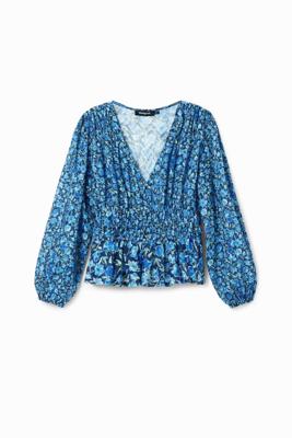 Plumeti blouse met bloemen - BLUE - M