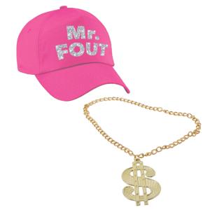 Foute party verkleed accessoires voor heren - MR FOUT baseballcap - Ketting met dollar teken