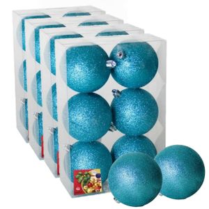 24x stuks kerstballen ijsblauw glitters kunststof 8 cm