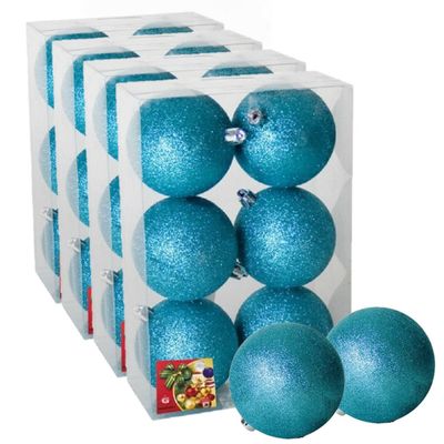 24x stuks kerstballen ijsblauw glitters kunststof 8 cm