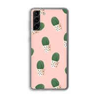 Cactusprint roze: Samsung Galaxy S21 Plus Transparant Hoesje