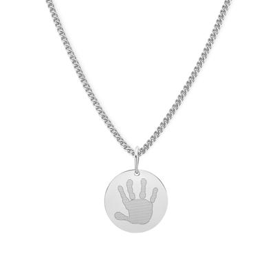 Gepersonaliseerde 1 hand- of voetafdruk ketting - Stainless steel - Zilver - Rond 13 mm - Handafdruk