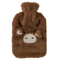 Warmwaterkruik - koe - Bruin - 2L - pluche - met hoes - kruik