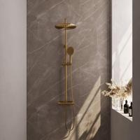 Brauer Gold Carving Regendoucheset opbouw - hoofddouche 30cm - glijstang - handdouche rond 3 stand - carving knoppen - PVD - geborsteld goud 5-GG-256