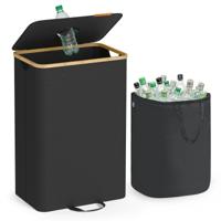 Verzamelcontainer voor flessen met deksel en uitneembare binnenzak, Inktzwart + Natuurbeige / 95 L