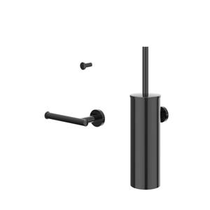 IVY Accessoireset: Borstelgarnituur wandmodel, handdoekhaak klein en toiletrolhouder Zwart chroom PVD 6901167