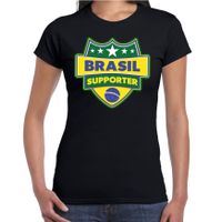 Brazilie / Brasil schild supporter t-shirt zwart voor dames - thumbnail