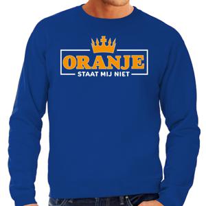 Koningsdag sweater voor heren - oranje staat mij niet - blauw - oranje feestkleding