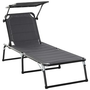 Outsunny ligstoel met dak aluminium ligstoel relax ligstoel verstelbaar Texteline inklapbaar | Aosom Netherlands