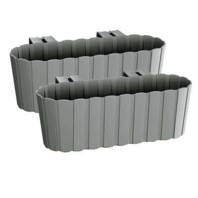 Balkon plantenbak/bloembak - Set van 4x stuks - met haken - kunststof - rechthoekige - grijs - 38 cm