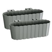 Balkon plantenbak/bloembak - Set van 4x stuks - met haken - kunststof - rechthoekige - grijs - 38 cm