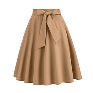 damesrok swing midi abrikoos zwart geel rood rokken herfstamp; winter geplooide riem met zak inbegrepen hoge taille vintage elegant straat dagelijks s m l miniinthebox