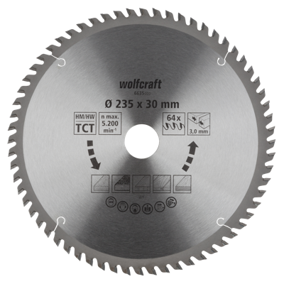 Wolfcraft Handcirkelzaagblad | HM | 64 Zähne | Ø235 x 30mm | 1 stuk - 6635000