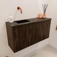 Toiletmeubel Mondiaz Joya Dlux | 80 cm | Meubelkleur Walnut | Faye wastafel Lava Wasbak Links | Zonder kraangat(en)