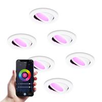 Set van 6 Vienna - Smart inbouwspot - IP65 waterdicht - 6 Watt 450 Lumen - Wifi + Bluetooth - RGBWW - GU10 - Google Home, Amazon Alexa en Siri - Voor binnen, buiten en badkamer - Wit