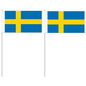 Zwaaivlaggetje Zweden - 10x - 12 x 24 cm - stokje 40 cm - Zweedse versiering - handvlag - vlaggetje