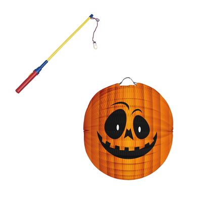 Ronde lampion 22 cm pompoen inclusief lampionstokje