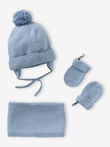 Set voor babyjongen met mutsje + snood + wanten BASICS grijsblauw