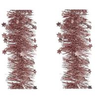 2x stuks oud roze sterren kerstslingers 10 cm breed x 270 cm versiering - thumbnail