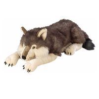 Liggende pluche wolf knuffel 76 cm - thumbnail