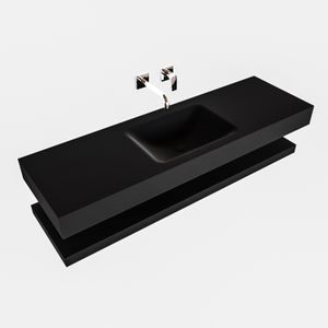 Badkamermeubel BWS Ibiza 150 cm met Planchet Solid Surface Mat Zwart (acht varianten)