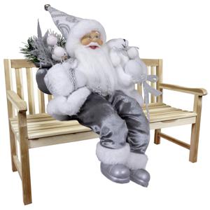 Kerstman pop Olaf - H30 cm - zilver - zittend - kerst beeld -decoratie figuur