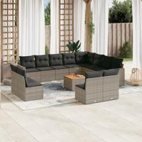 13-delige Loungeset met kussens poly rattan grijs