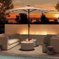 230 cm Zonnescherm op Zonne-Energie voor Terras Stevig Zonnescherm met LED-Verlichting Kantelknop Zwengel Geventileerd Zonnescherm