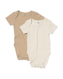 HEMA Meegroei Rompers Rib Met Bamboe Stretch - 2 Stuks Beige (beige)