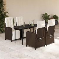 5-delige Tuinset met kussens poly rattan bruin