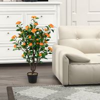 Kunstmatige Camellia Boom Onwerkelijk Bloeiende Camellia Plant Groen + Geel