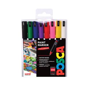 Uni POSCA paintmarker PC-1MC, 0,7 mm, etui met 8 stuks in geassorteerde metallic kleuren