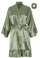 Satin-Luxury badjas satijn kort met ruffles - pastel groen - thumbnail