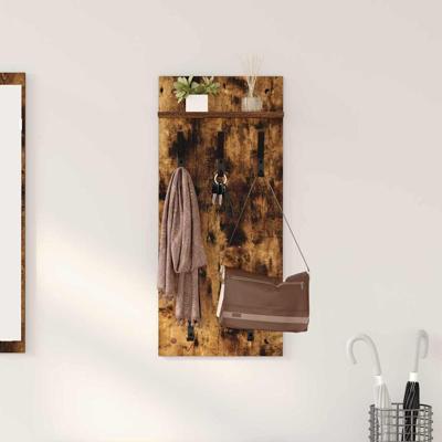 Wandgemonteerde kapstok met plank Gerookt eiken 90 x 40 x 10 cm