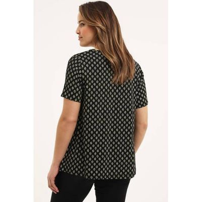 Yesta T-shirt Alba Essential met all over print zwart/zand Yesta T-shirt Alba Essential met all over print zwart/zand