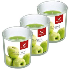 Trend Candles Geurkaars - 3x - in glas - Appel aroma - 25 branduren - 7 x 8 cm