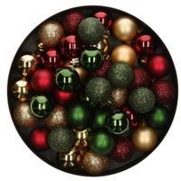 42x Stuks kunststof kerstballen mix donkergroen/goud/donkerrood 3 cm - thumbnail