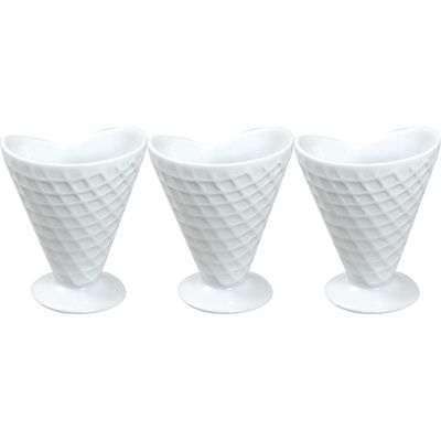 Set van 3x stuks ijs/sorbet coupes op voet wit porselein 9 x 11 cm
