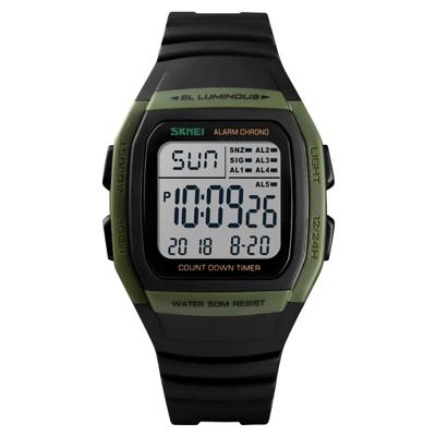 SKMEI 1278 modieuze outdoor 50m waterdichte digitale horloge student sport polshorloge ondersteuning 5 groep wekkers (Army Green)