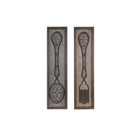 Decoratieve figuren DKD Home Decor Verouderde afwerking Metaal Hout Bestekken (24 x 5 x 99 cm) (2 Stuks)