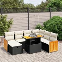 8-delige Loungeset met kussens poly rattan zwart