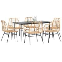 7-delige Tuinset poly rattan glas bruin