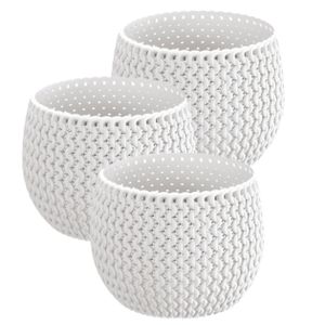 Set van 3x stuks plantenpotten/bloempotten kunststof dia 14.5 cm en hoogte 11 cm parel wit