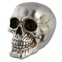 Spaarpot van doodshoofd/Skull - polyresin - 15 cm - Zilver Dark - Volwassenen - thumbnail